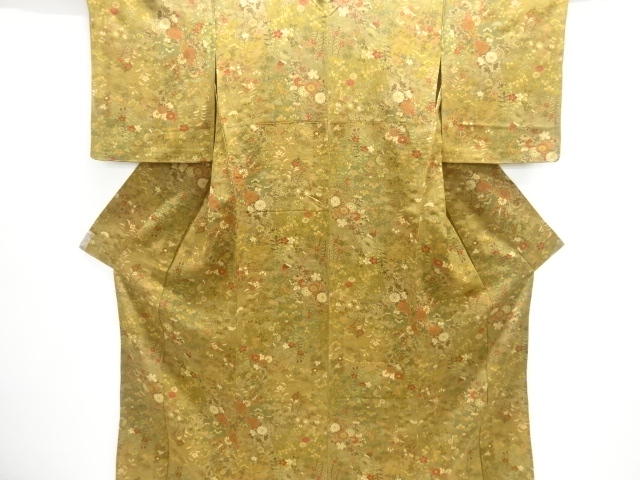 JAPANESE KIMONO / HITOE KOMON / CHIRIMEN / AUTUMNAL PLANT & BUTTERFLY 